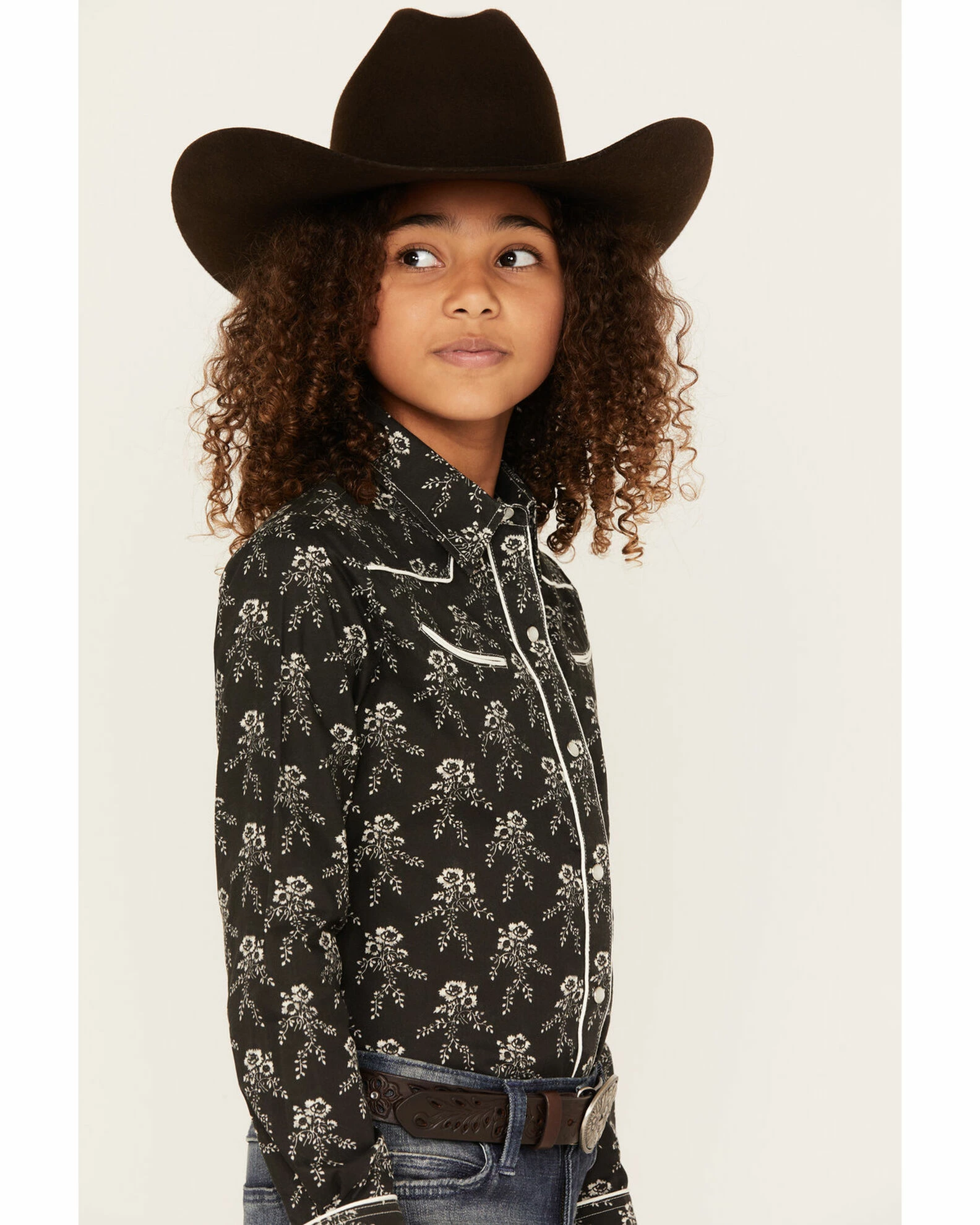 Roper Girls' Black & Cream Floral Print Long Sleeve Snap Shirt 4 Roper Girls' Black & Cream Floral Print Long Sleeve Snap Shirt - Image 2