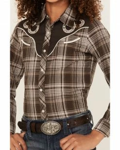 Roper Girls' Horseshoe Plaid Print Long Sleeve Snap Western Shirt Brown 9 Roper Girls' Horseshoe Plaid Print Long Sleeve Snap Western Shirt Brown -Roper Shop 2000379170 200 P3