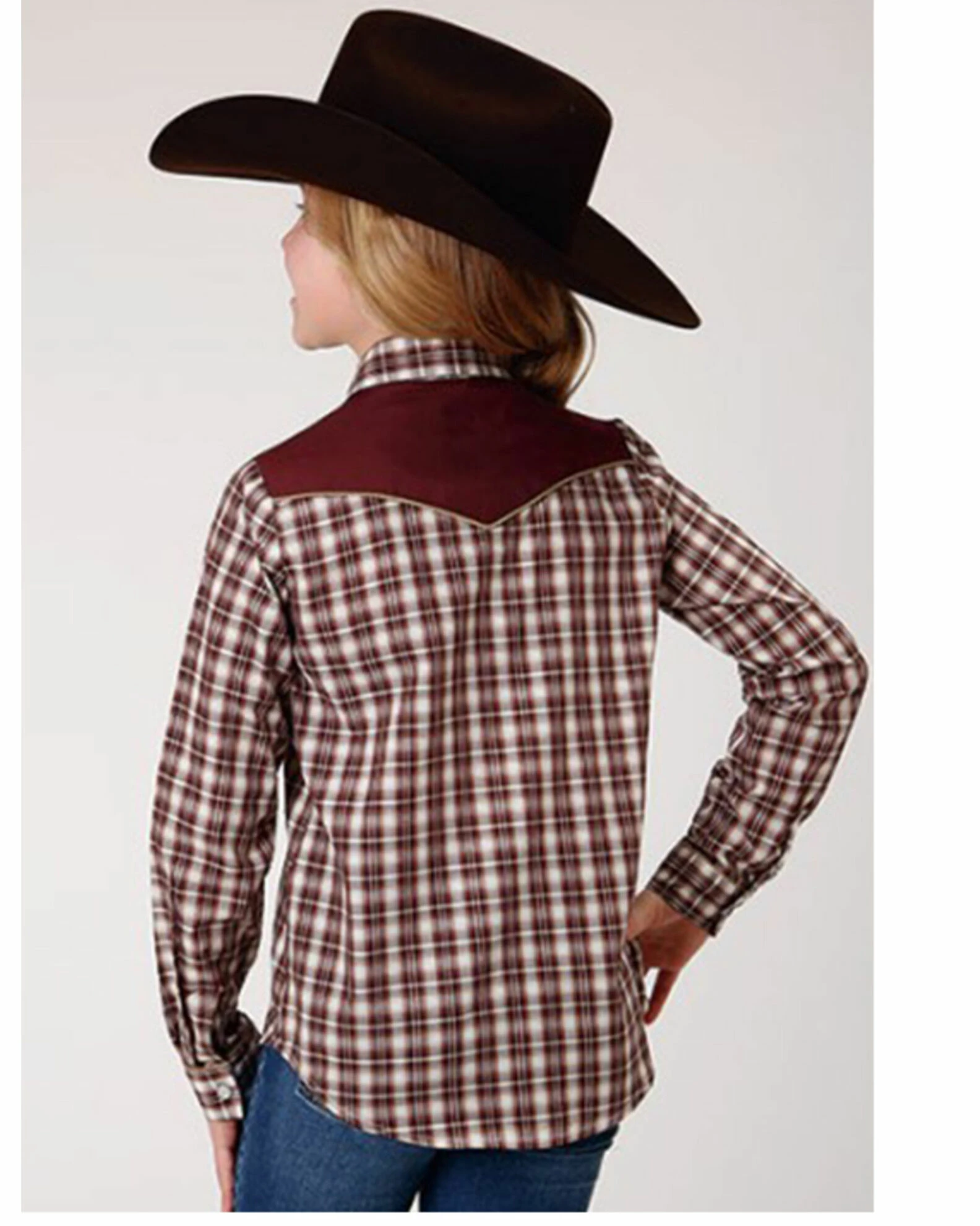 Roper Girls' Plaid Print Long Sleeve Snap Western Shirt White 4 Roper Girls' Plaid Print Long Sleeve Snap Western Shirt White - Image 2