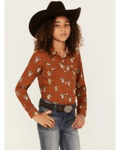 Roper Girls' Steer Head Skull Print Long Sleeve Snap Western Shirt Brown 11 Roper Girls' Steer Head Skull Print Long Sleeve Snap Western Shirt Brown -Roper Shop 2000379172 200 P1 1