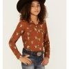 Roper Girls' Steer Head Skull Print Long Sleeve Snap Western Shirt Brown 1 Roper Girls' Steer Head Skull Print Long Sleeve Snap Western Shirt Brown -Roper Shop 2000379172 200 P1
