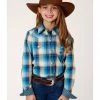 Roper Girls' Plaid Print Long Sleeve Snap Western Shirt Blue -Roper Shop 2000379174 400 P1
