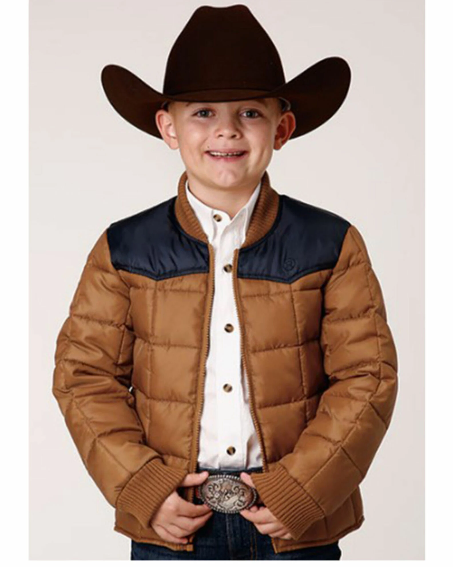 Roper Boys' Color Block Quilted Puffer Jacket Brown 3 Roper Boys' Color Block Quilted Puffer Jacket Brown