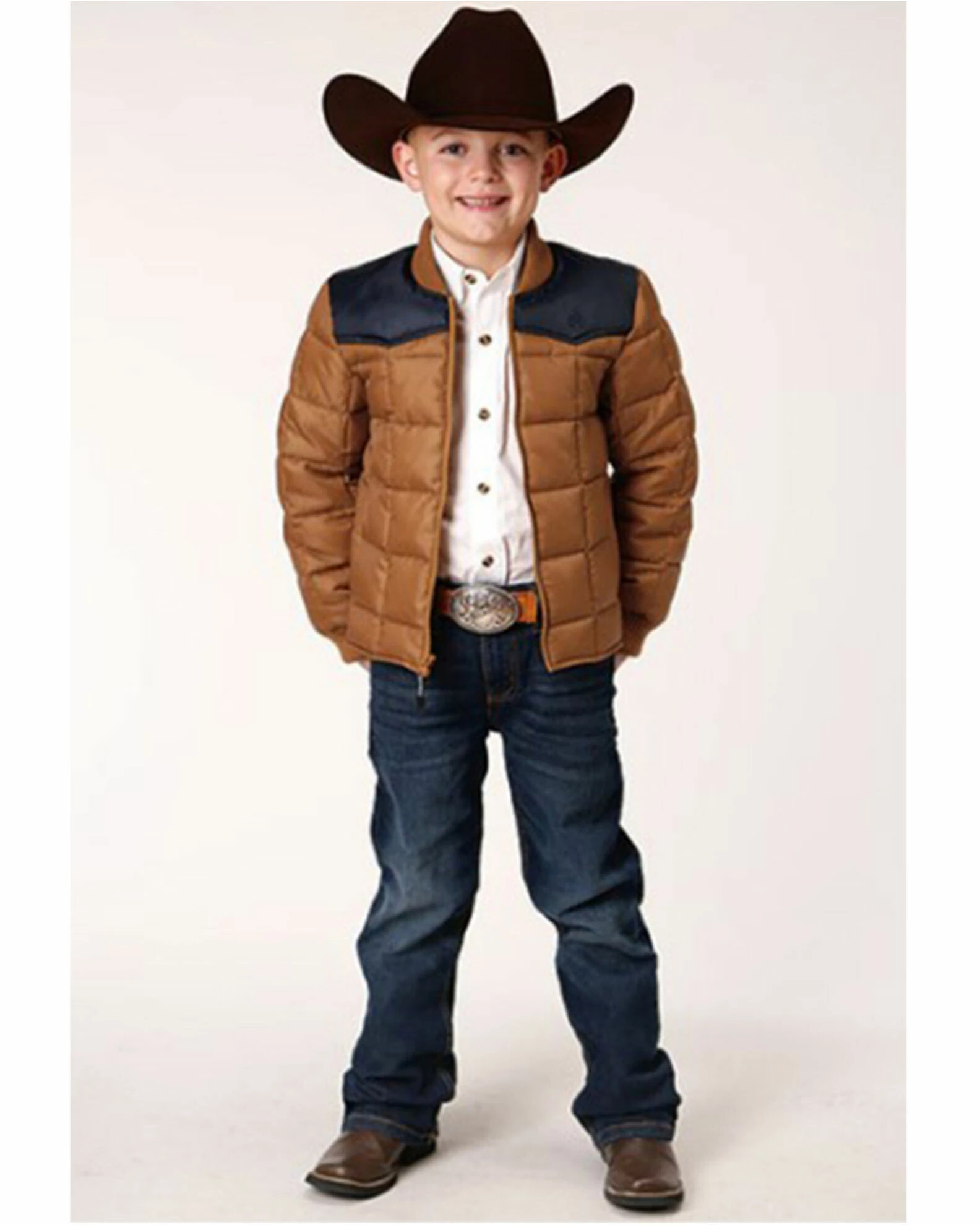 Roper Boys' Color Block Quilted Puffer Jacket Brown 4 Roper Boys' Color Block Quilted Puffer Jacket Brown - Image 2