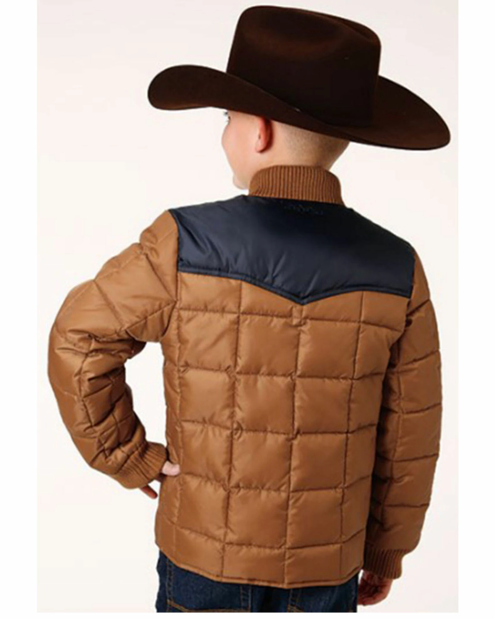 Roper Boys' Color Block Quilted Puffer Jacket Brown 5 Roper Boys' Color Block Quilted Puffer Jacket Brown - Image 3