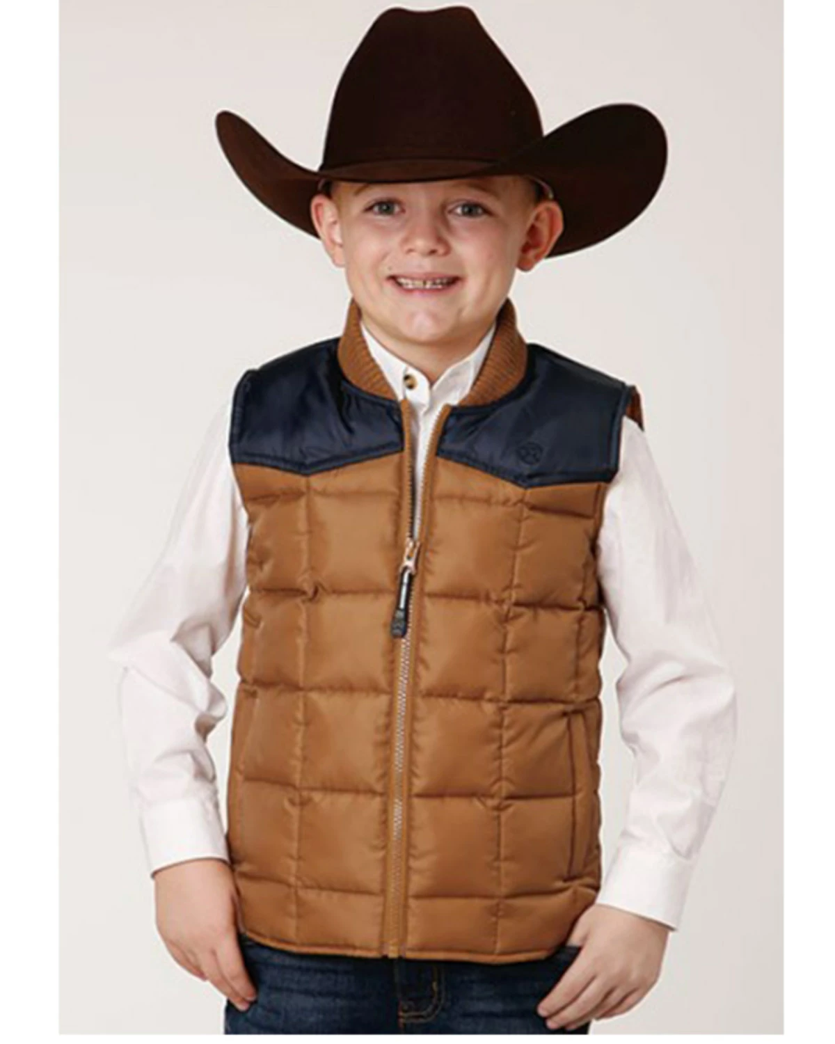 Roper Boys' Color Block Quilted Puffer Zip Vest Brown 6 Roper Boys' Color Block Quilted Puffer Zip Vest Brown - Image 4