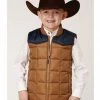 Roper Boys' Color Block Quilted Puffer Zip Vest Brown -Roper Shop 2000379276 200 P1