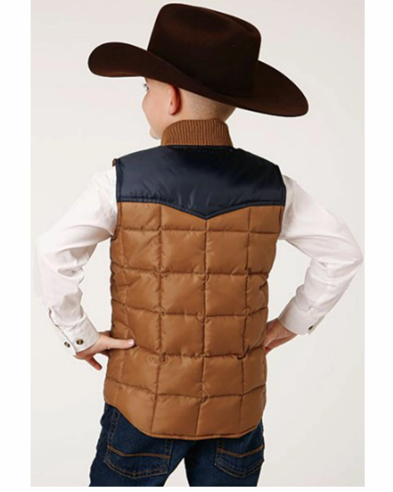 Roper Boys' Color Block Quilted Puffer Zip Vest Brown 4 Roper Boys' Color Block Quilted Puffer Zip Vest Brown - Image 2