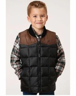 Roper Boys' Color Block Quilted Puffer Zip Vest Black -Roper Shop 2000379278 001 P1 1