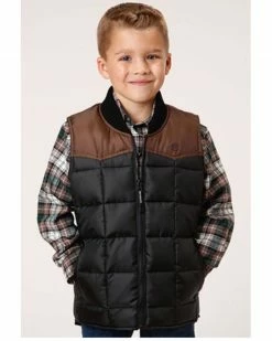 Roper Boys' Color Block Quilted Puffer Zip Vest Black