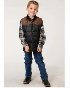 Roper Boys' Color Block Quilted Puffer Zip Vest Black -Roper Shop 2000379278 001 P3