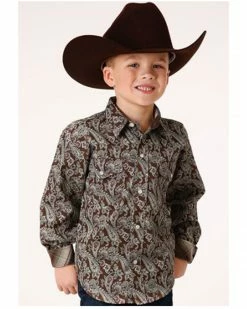 Roper Boys' Paisley Print Long Sleeve Snap Western Shirt Brown 9 Roper Boys' Paisley Print Long Sleeve Snap Western Shirt Brown -Roper Shop 2000379279 200 P1 1