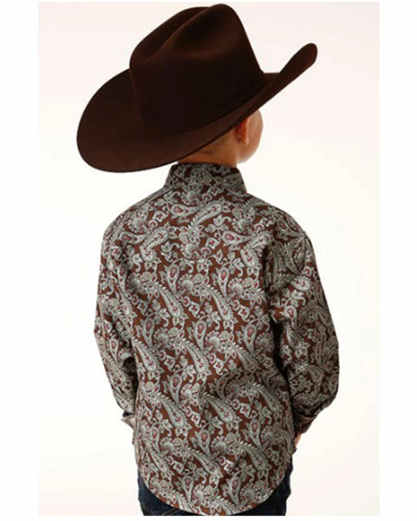 Roper Boys' Paisley Print Long Sleeve Snap Western Shirt Brown 4 Roper Boys' Paisley Print Long Sleeve Snap Western Shirt Brown - Image 2