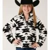 Roper Girls' Southwestern Print Sherpa Quarter-Zip Sweater Black -Roper Shop 2000379281 001 P1
