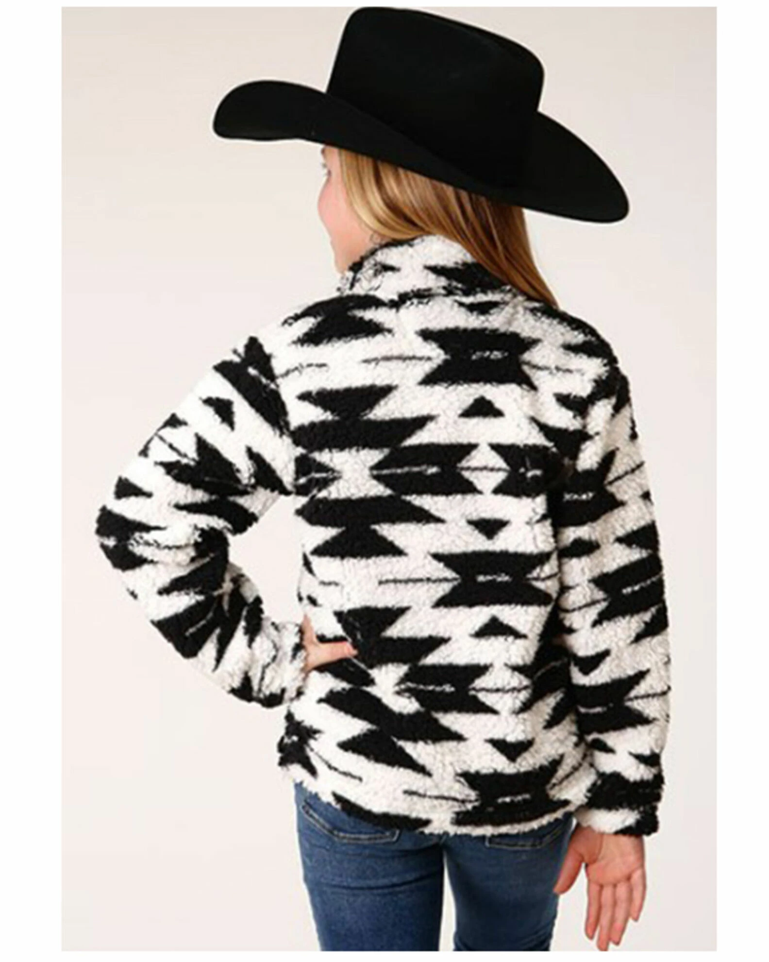 Roper Girls' Southwestern Print Sherpa Quarter-Zip Sweater Black 3 Roper Girls' Southwestern Print Sherpa Quarter-Zip Sweater Black - Image 2