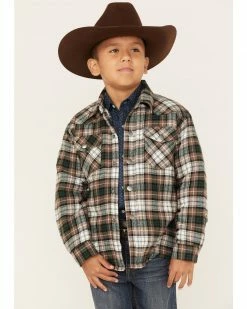 Roper Boys' Plaid Print Long Sleeve Flannel Shacket Brown