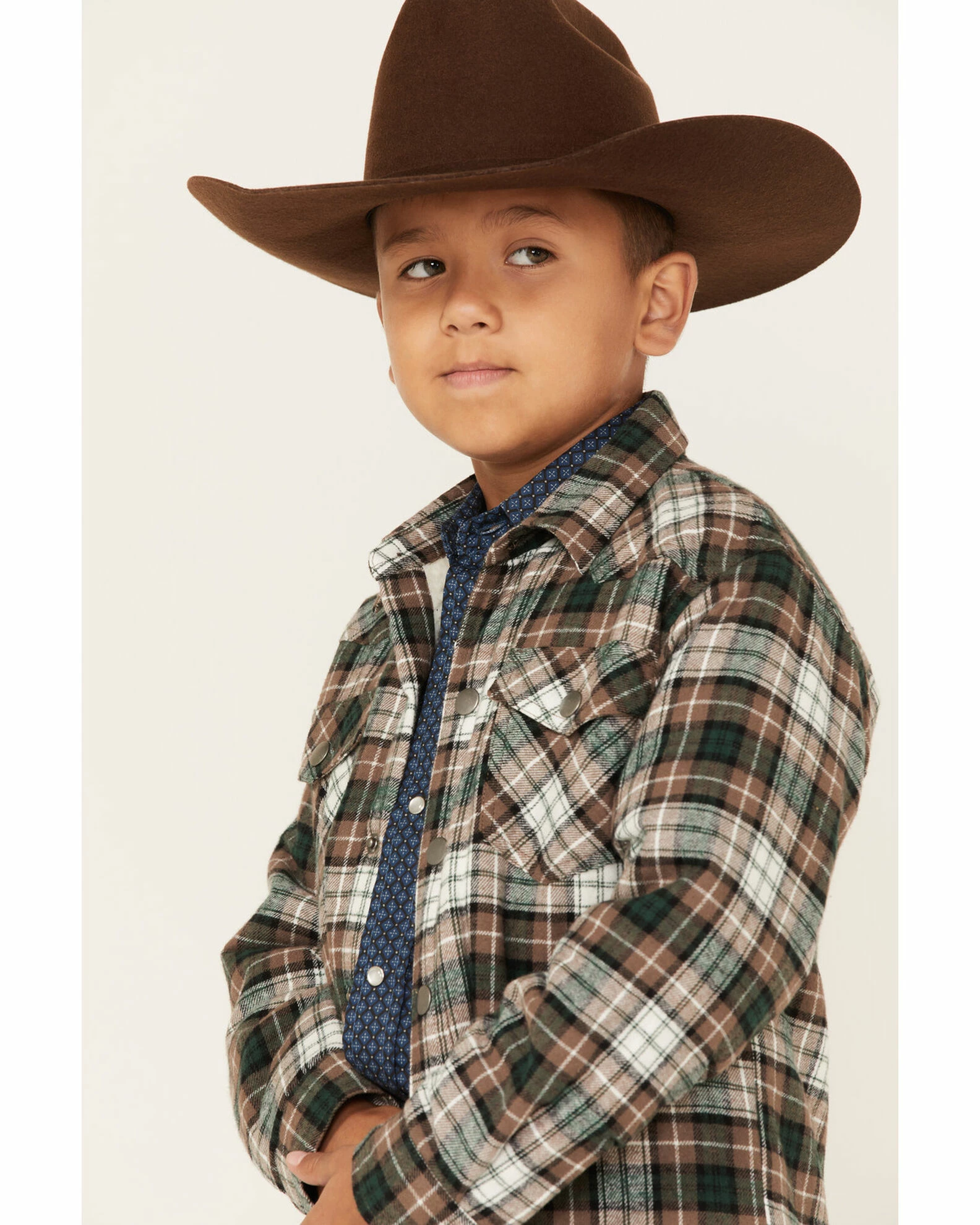 Roper Boys' Plaid Print Long Sleeve Flannel Shacket Brown 4 Roper Boys' Plaid Print Long Sleeve Flannel Shacket Brown - Image 2