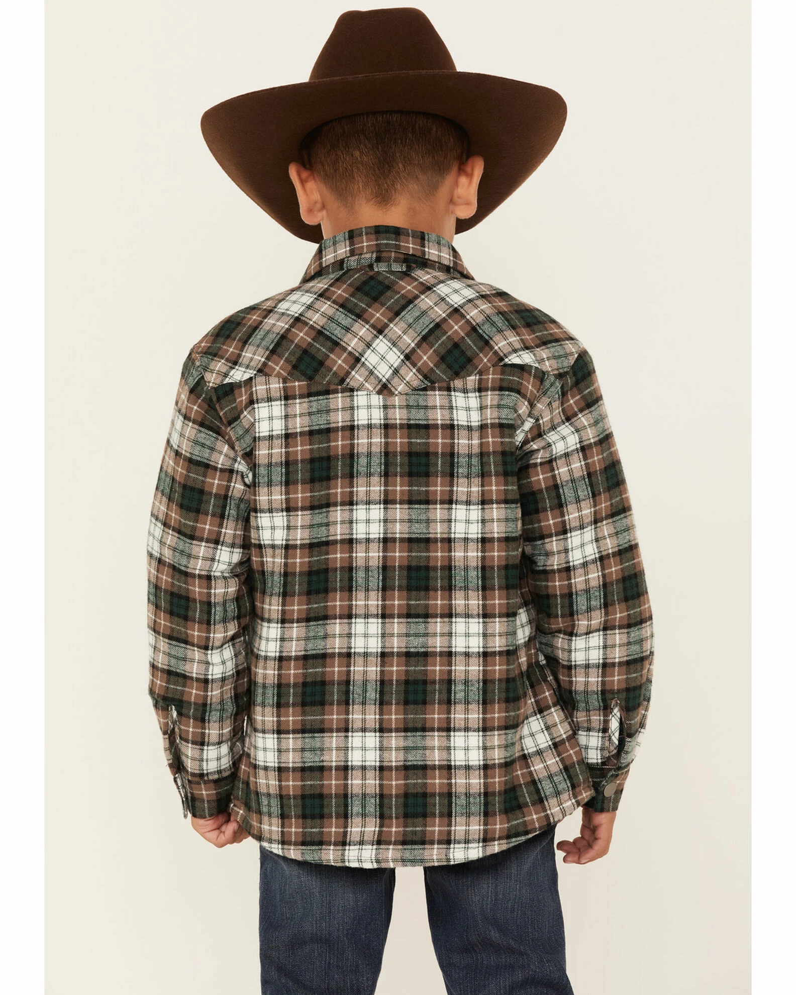 Roper Boys' Plaid Print Long Sleeve Flannel Shacket Brown 6 Roper Boys' Plaid Print Long Sleeve Flannel Shacket Brown - Image 4