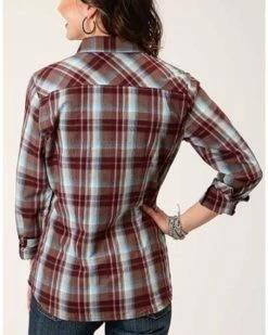 Roper Women's Plaid Print Long Sleeve Snap Western Shirt Wine -Roper Shop 2000382549 646 P3