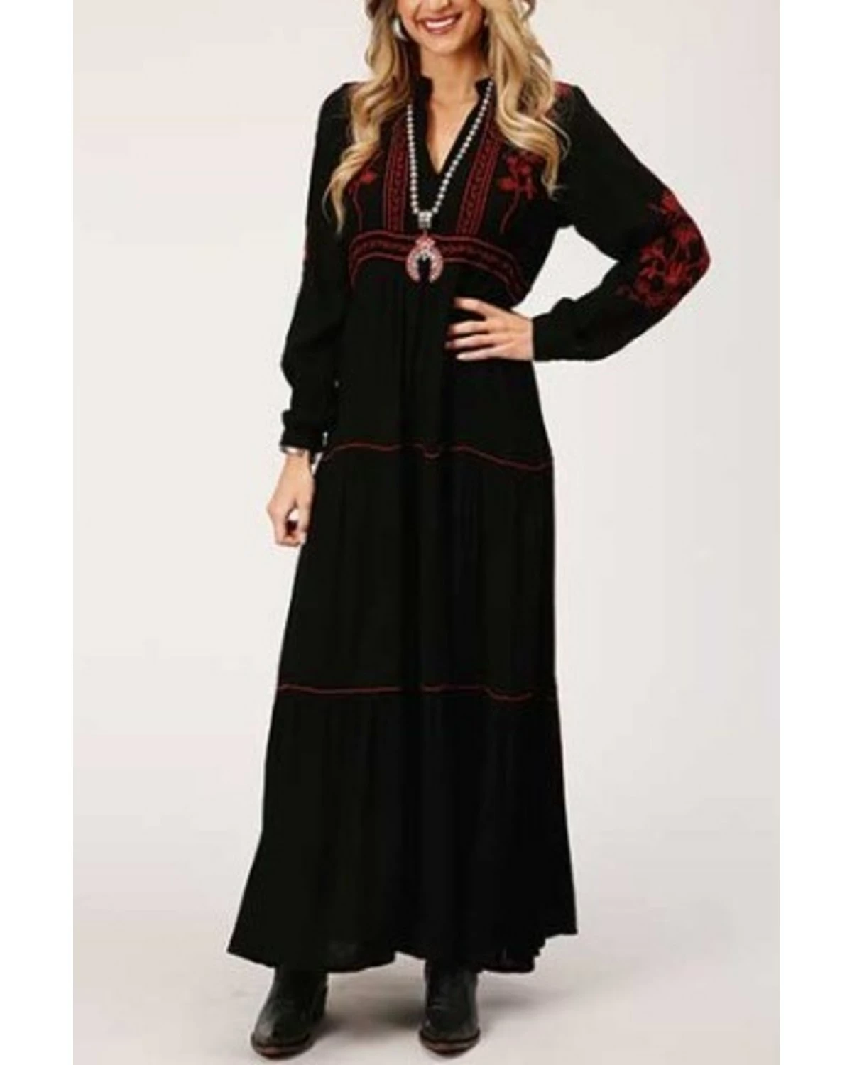 Roper Women's Long Sleeve Peasant Embroidered Tier Dress Black 5 Roper Women's Long Sleeve Peasant Embroidered Tier Dress Black - Image 3