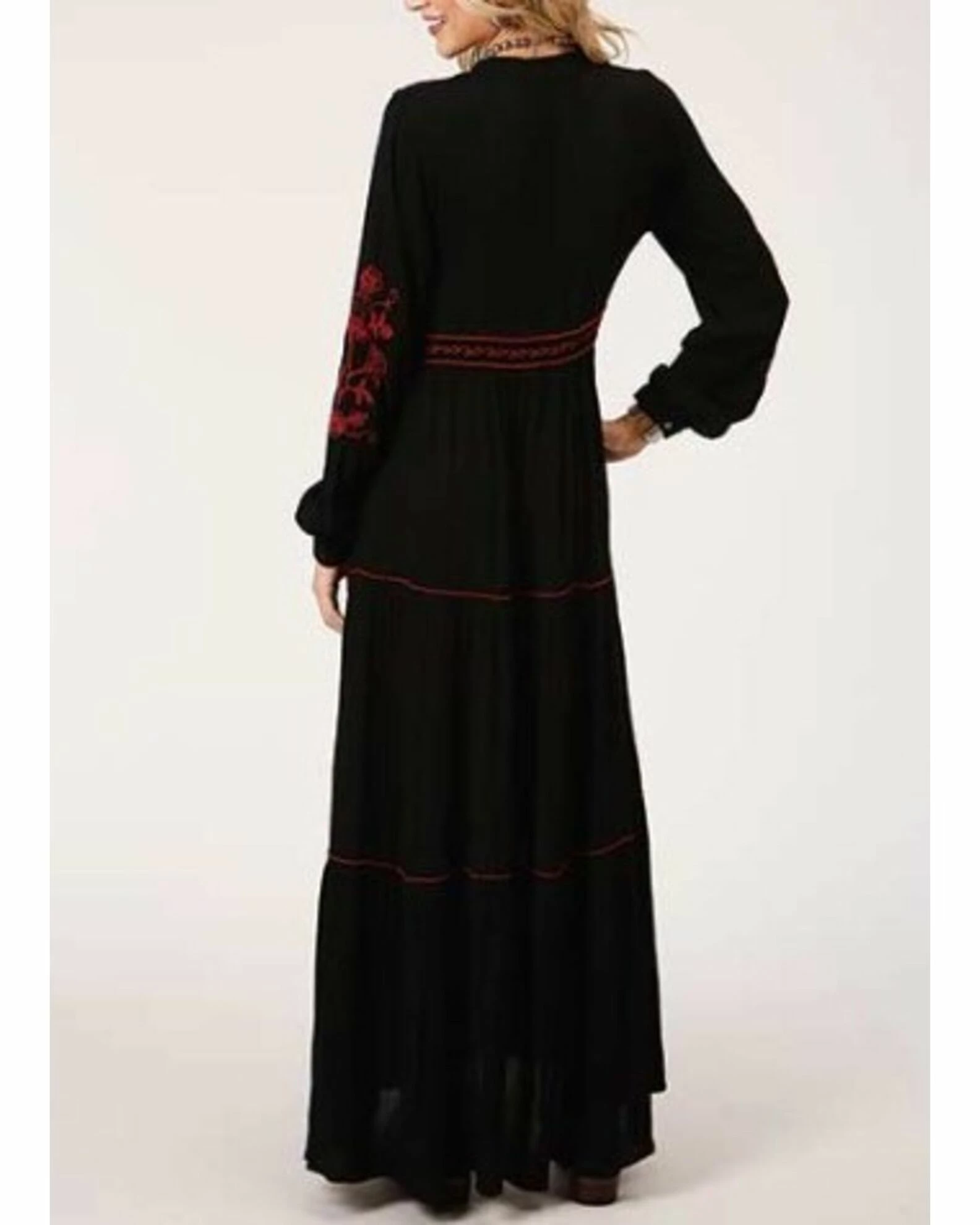 Roper Women's Long Sleeve Peasant Embroidered Tier Dress Black 4 Roper Women's Long Sleeve Peasant Embroidered Tier Dress Black - Image 2