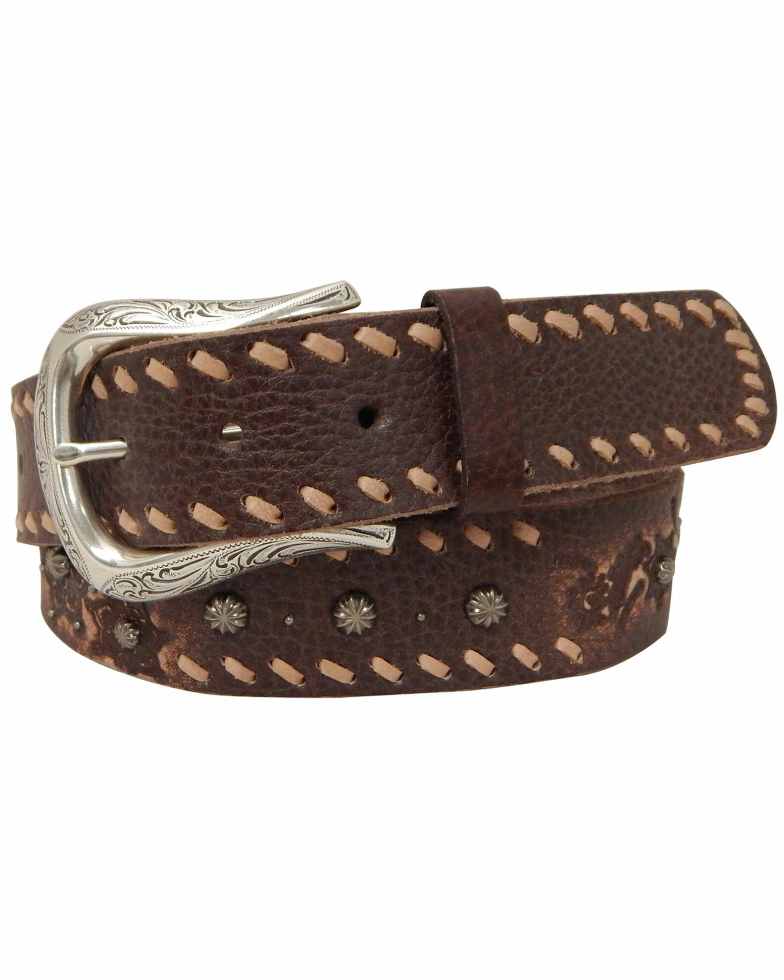Roper Women's Brown Horseshoe Buckle Leather Belt 2 Roper Women's Brown Horseshoe Buckle Leather Belt