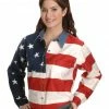 Roper Women's Long Sleeve American Flag Shirt - Plus White -Roper Shop 364D67 01 P1