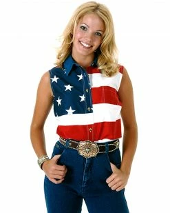 Roper Women's Sleeveless American Flag Western Shirt - Plus Patriotic