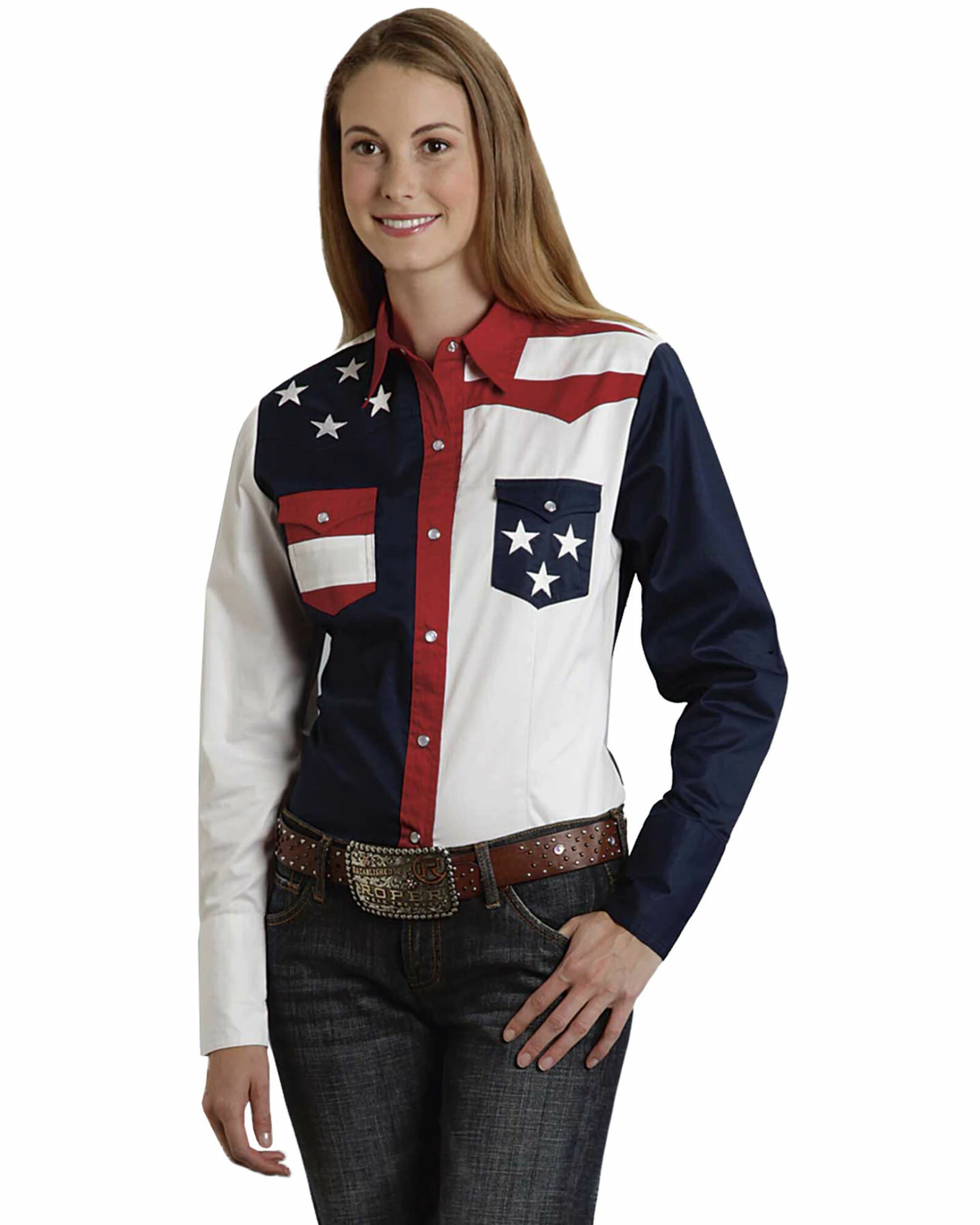 Roper Women's Stars & Stripes Colorblock Western Shirt Patriotic 4 Roper Women's Stars & Stripes Colorblock Western Shirt Patriotic - Image 2