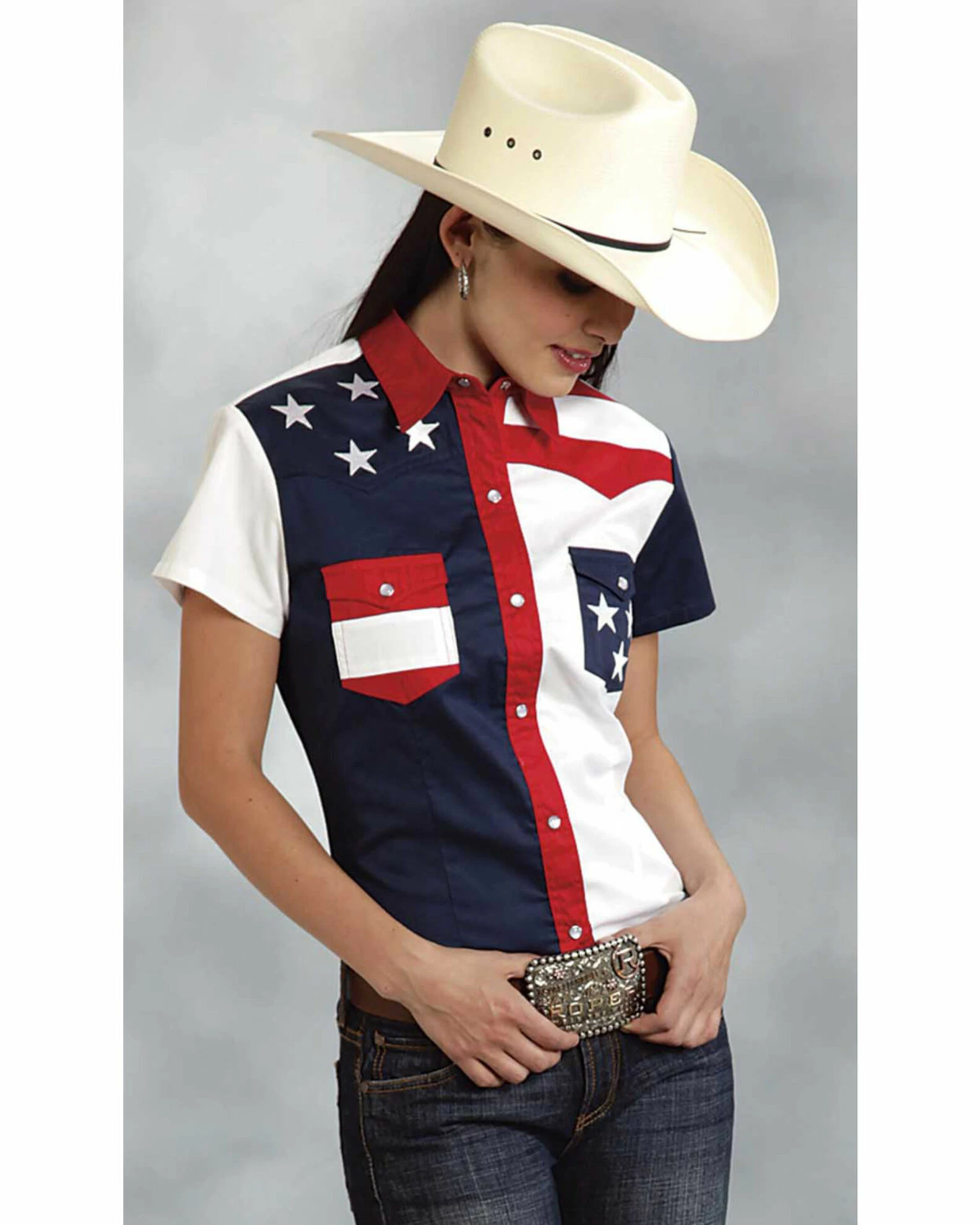 Roper Women's American Flag Short Sleeve Western Shirt Patriotic 4 Roper Women's American Flag Short Sleeve Western Shirt Patriotic - Image 2