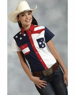 Roper Women's American Flag Short Sleeve Western Shirt Patriotic 9 Roper Women's American Flag Short Sleeve Western Shirt Patriotic -Roper Shop 658J11 U9 P1 1