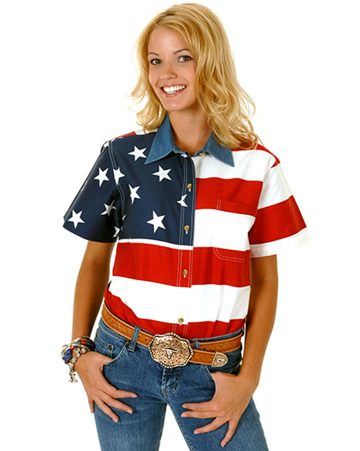 Roper Women's American Flag Short Sleeve Western Shirt Patriotic 3 Roper Women's American Flag Short Sleeve Western Shirt Patriotic - Image 2