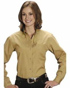 Roper Women's Amarillo Button Down Poplin Long Sleeve Western Shirt Khaki -Roper Shop 658J17 28 P1